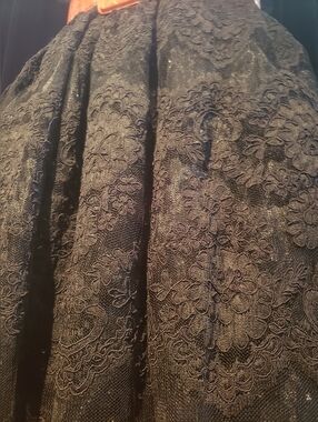 Rare French Lace Swarovski Crytsals  4 Layers Silk Baby Doll Black Dress Skirt